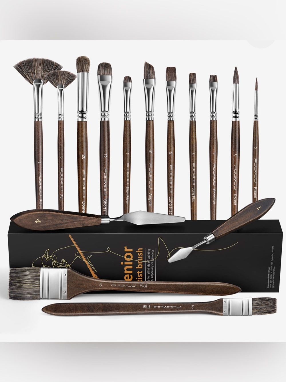 FUUMUUI 15pc Natural Badger Hair Oil Paint Brush Set NEW